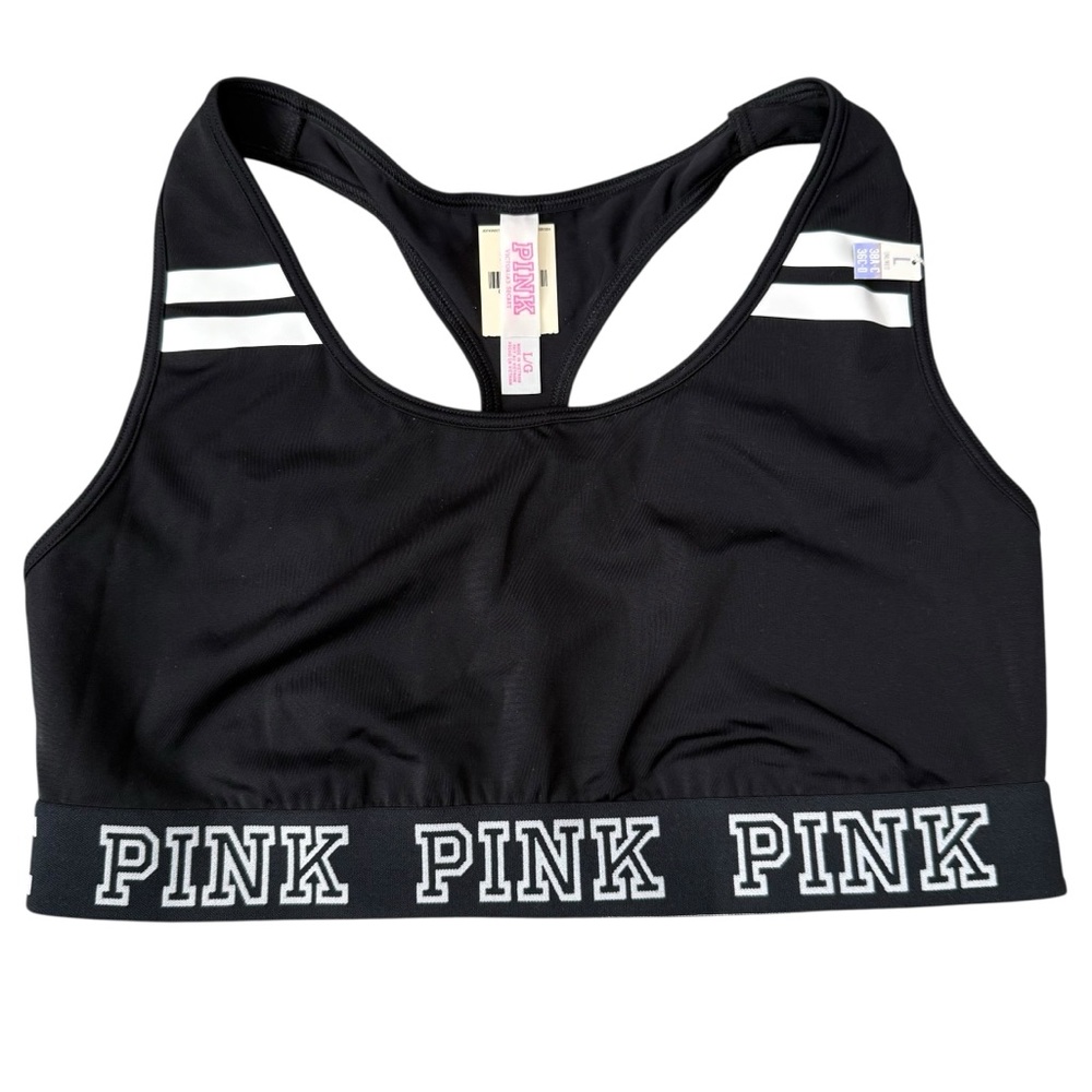 NWT Victoria’s Secret PINK Black Racerback Sports Bra Size Large Large Unlined